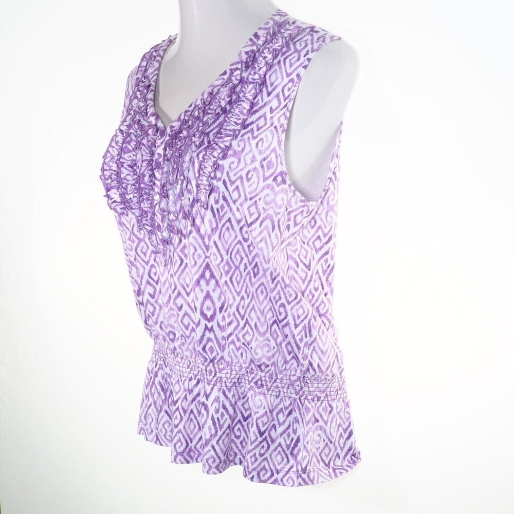 Jones NY Sport Top Women Size XL Cotton Ruffles V Neck Sleeveless Purple - Picture 7 of 11